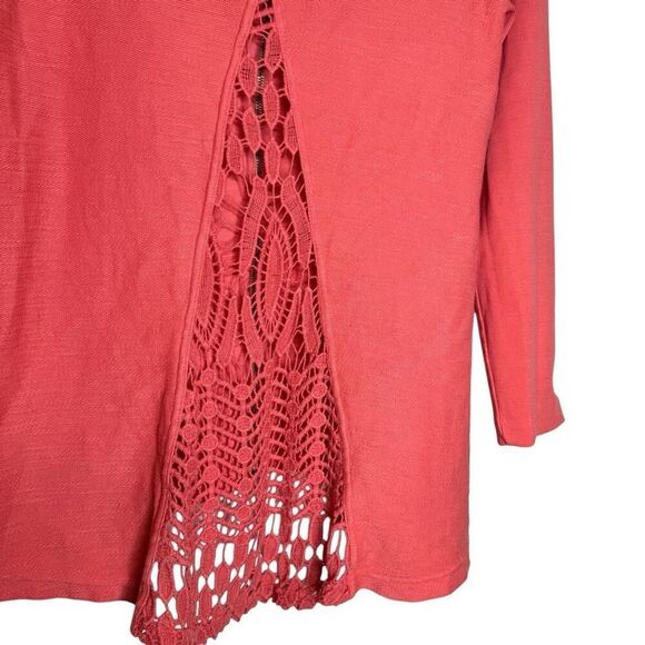 XCVI Coral Crochet Back High/Low Sweatshirt Sz L Boho, Lagenlook, Indie - Picture 4 of 13